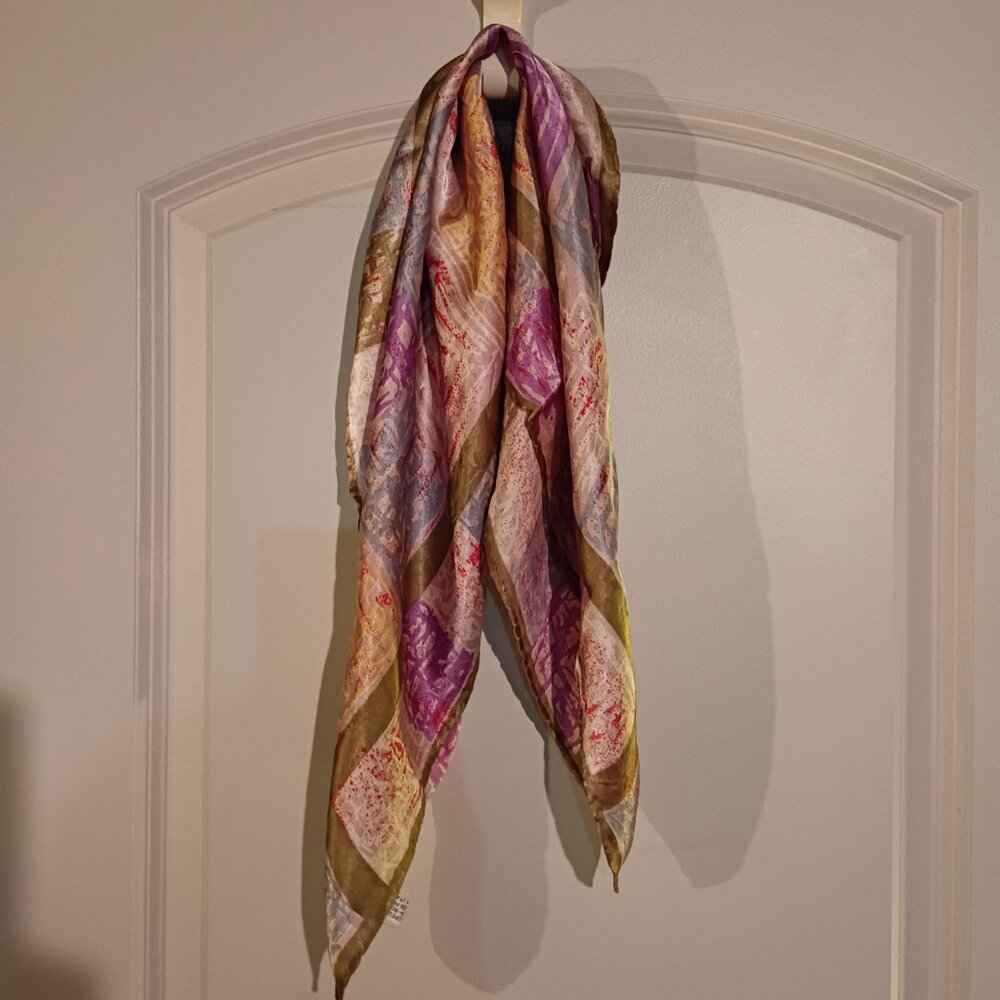 Vintage Scarf Water Repellant Hand Rolled Screen Printed Made in Italy 26x26